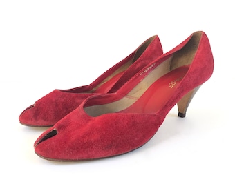 Röda mockaklackar i vintagestil ~ 9 West höga klackar ~ Pumps storlek 10 M