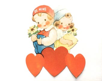 Vintage Valentines Day Card " Be Mine" Sweet 1950's Die Cut Unused Gibson Card~ Cute Couple~ Mint Condition