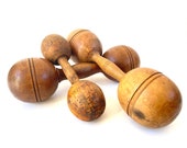 Antique Wooden Dumbbells Set of 3 Wood Barbells, Old Weights, Vintage Sports Decor Rustic Man Cave Industrial Decor Instant Collection
