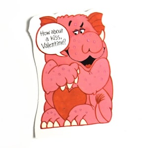 Vintage Monster Valentine ~ "Che ne dici di un bacio, San Valentino?" 1970's Unused Valentine's Card ~ Pink Monster