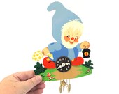 Vintage German Folk Art Clock Mercedes Wooden West Germany wind up clock Nursery decor NOS Mint condition Elf Mushroom