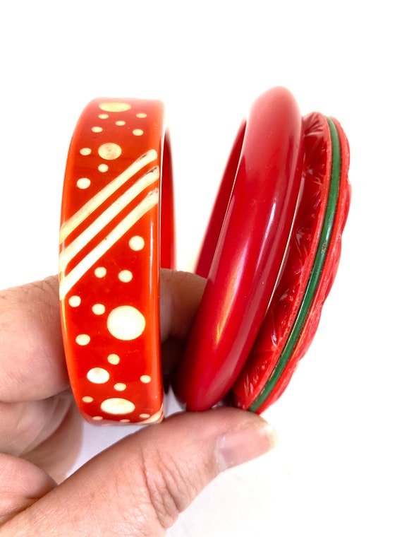 Vintage Valentine Bangle set~ Group of 3 Red Bang… - image 5