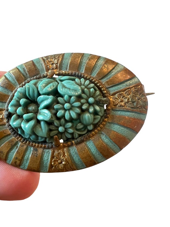 Vintage Edwardian Sash Brooch~ Floral Celluloid p… - image 3