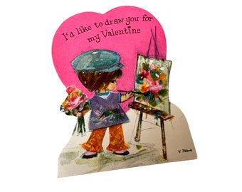 Vintage 1960's Valentines Day Card "I'd like to draw you for my Valentine" Sweet 1960's card ~Artist flower child~ floral Valentine Unsigned