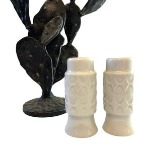 Mid Century Brasilia Salt & Pepper shakers~ Diamond design White Ceramic Mayer China~ Modern kitchen decor