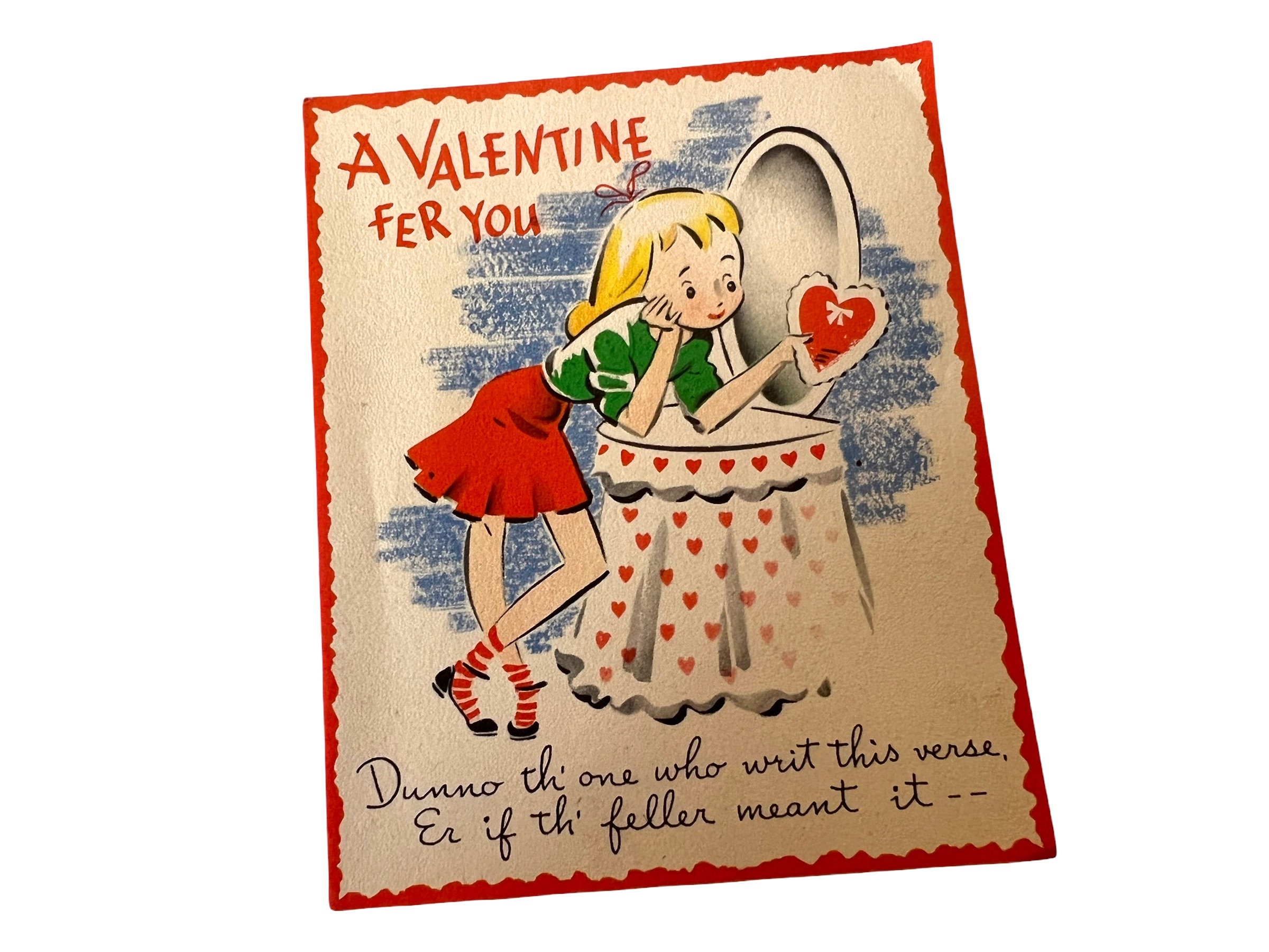 Vintage 1950's Sassy Valentine Valentines Day Card a Valentine Fer You  Blonde Girl at Vanity Unused Card Volland Card Co. 