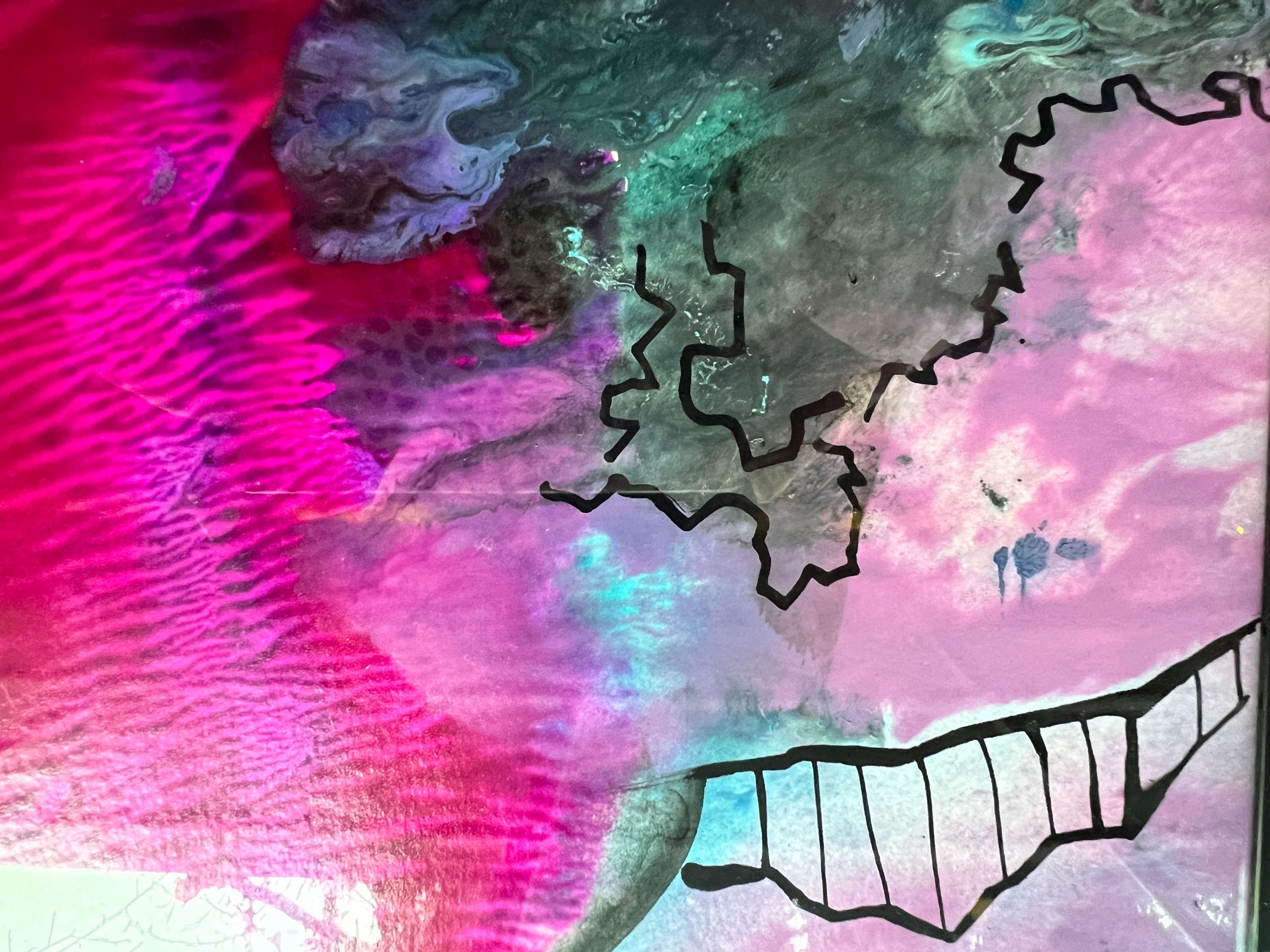 ヴィンテージ抽象ゴーシュ絵画〜黒額縁のオリジナル絵画〜ミクスト