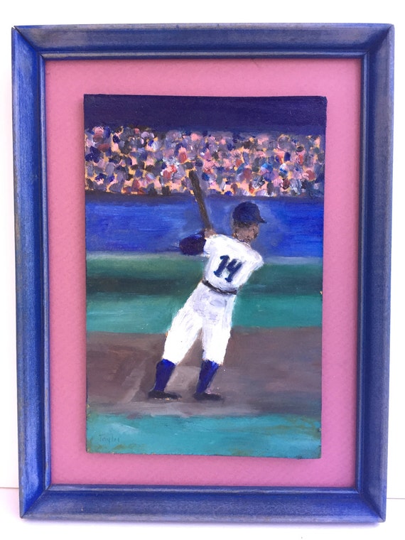 ビンテージ野球油絵 ~「#14」野球選手のフォークアート