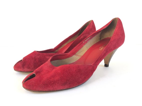 LOUIS FERAUD PARIS Red Silk Faille Heels Stilettos BRAND NEW 80s Runway  Pumps 10