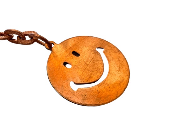 Vintage Copper Smiley Face Keychain ~ Deadstock S… - image 3