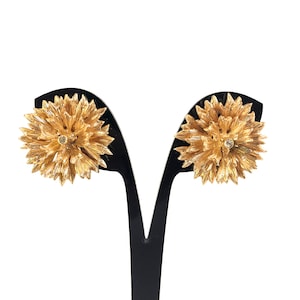 Vintage Nettie Rosenstein Earrings~ Sunburst design~ Gold plate and Rhinestone Clip on earrings~ 1950&#39;s
