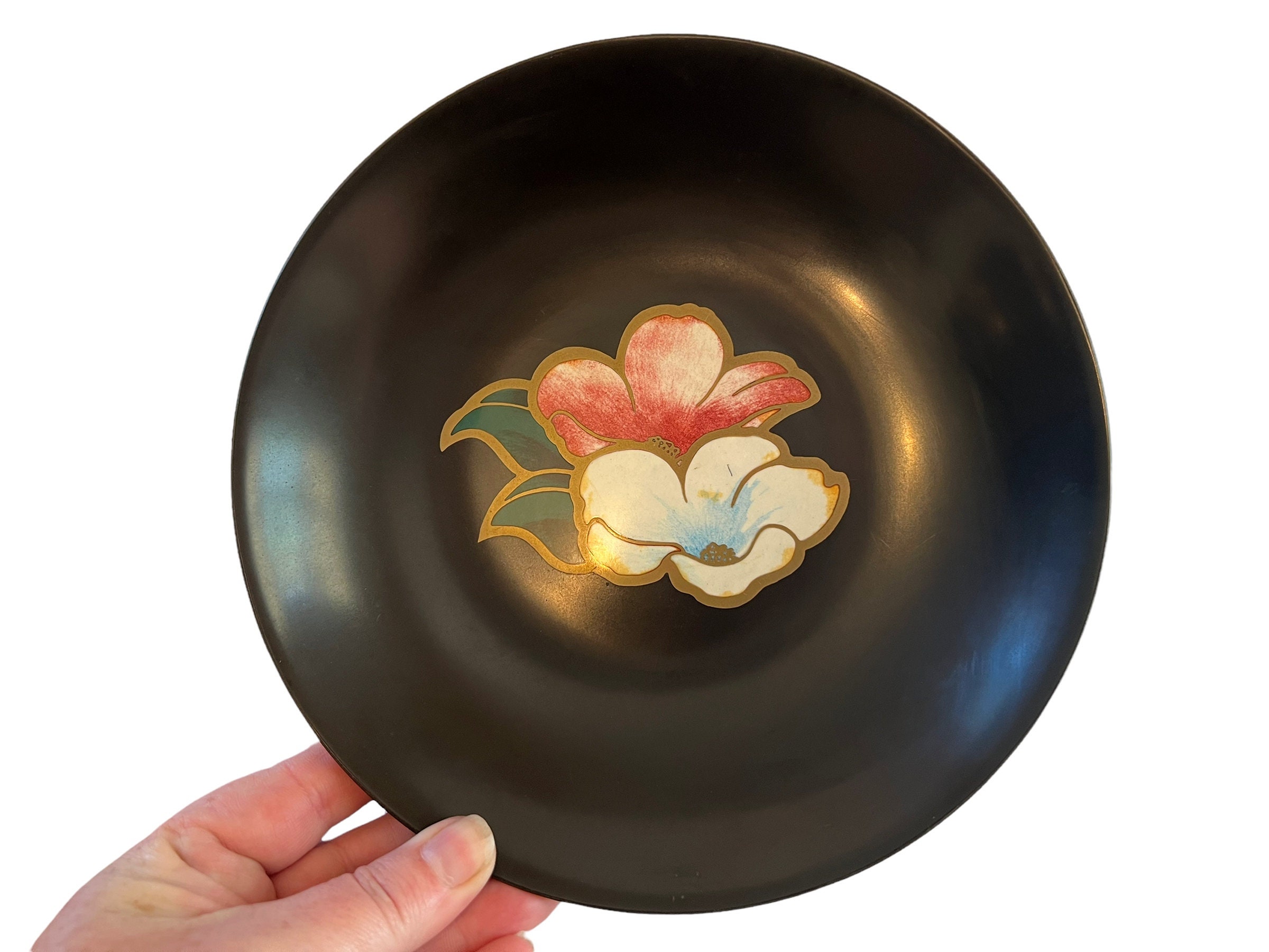 Couroc White & Pink Magnolia Bowl ~ Vintage Rare Inlay Flower bowl ~ by Couroc of Monterey California  7 3/4"