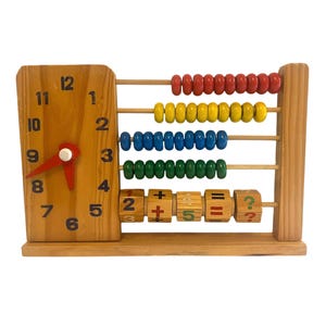 Vintage Holz Abakus ~ Uhr, Zusatz Spielzeug ~ Regenbogen Perlen, Schulhaus Dekor, Kinder Montessori Lernspielzeug