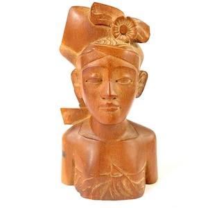 Mid Century Teak Bust ~Stunning Vintage Original Wooden Sculpture Carving of a Tribal Woman bust ~ Small Original sculpture