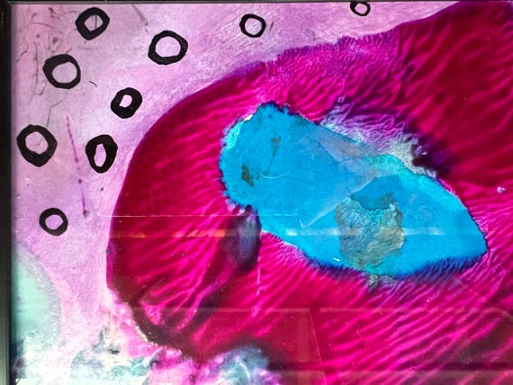 ヴィンテージ抽象ゴーシュ絵画〜黒額縁のオリジナル絵画〜ミクスト