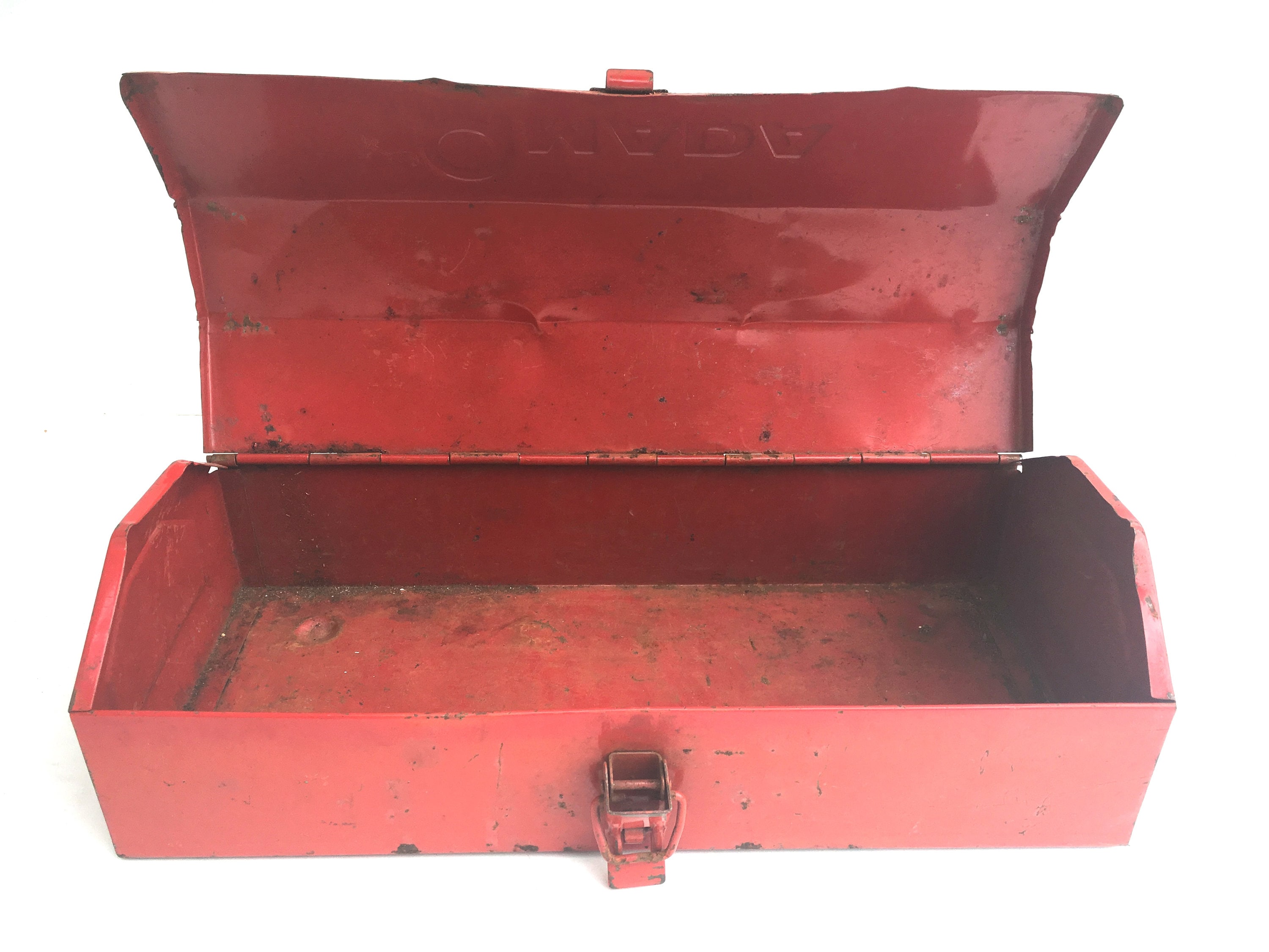 Vintage Red Toolbox Red Metal Tool Box Mada Brand Tool Storage Box  Industrial Decor 