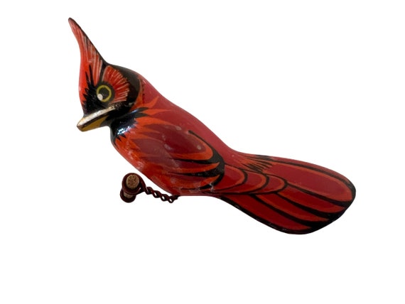 Vintage Takahashi Cardinal Bird Pin~ Sweet hand c… - image 1