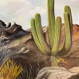 Vintage Saguaro Cactus Oil Painting, Framed Desert Landscape Art (14x18 ...