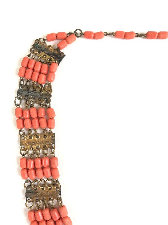 Vintage Egyptian Revival Necklace~ Coral Glass & … - image 6