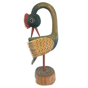 Vintage Folk art Primitive Bird Sculpture~ Large Polish hand painted wooden bird~ Tadeusz Kacalak