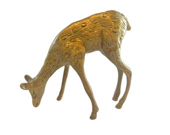 Vintage Brass Deer Figurine ~Female deer ~ Christmas decor ~ Woodland forest~ Hollywood Regency era~ Lovely Doe, a deer, a female deer