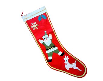 Vintage Felt Christmas Stocking ~ Retro Christmas Santa & Reindeer~ Made in Japan