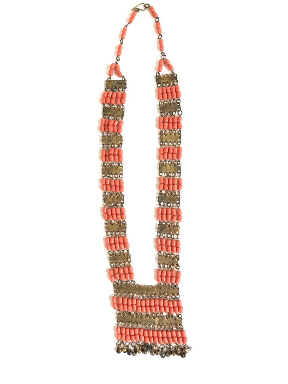 Vintage Egyptian Revival Necklace~ Coral Glass & … - image 8