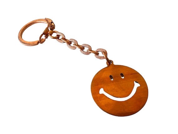 Vintage Copper Smiley Face Keychain ~ Deadstock S… - image 1