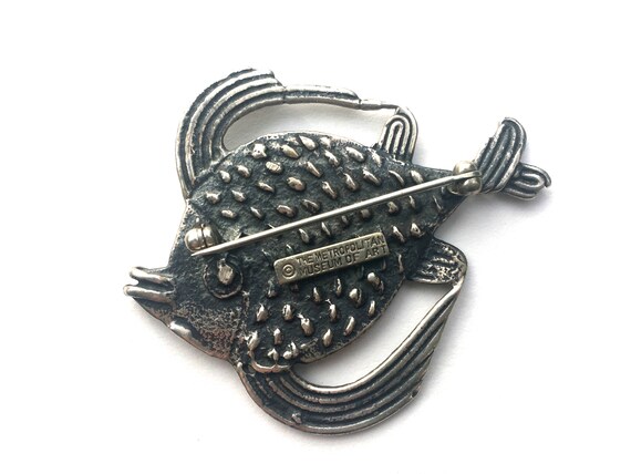 Broche Poisson En Métal Argenté Vintage - Accessoire Rétro Pour Blouse Ou Veste
