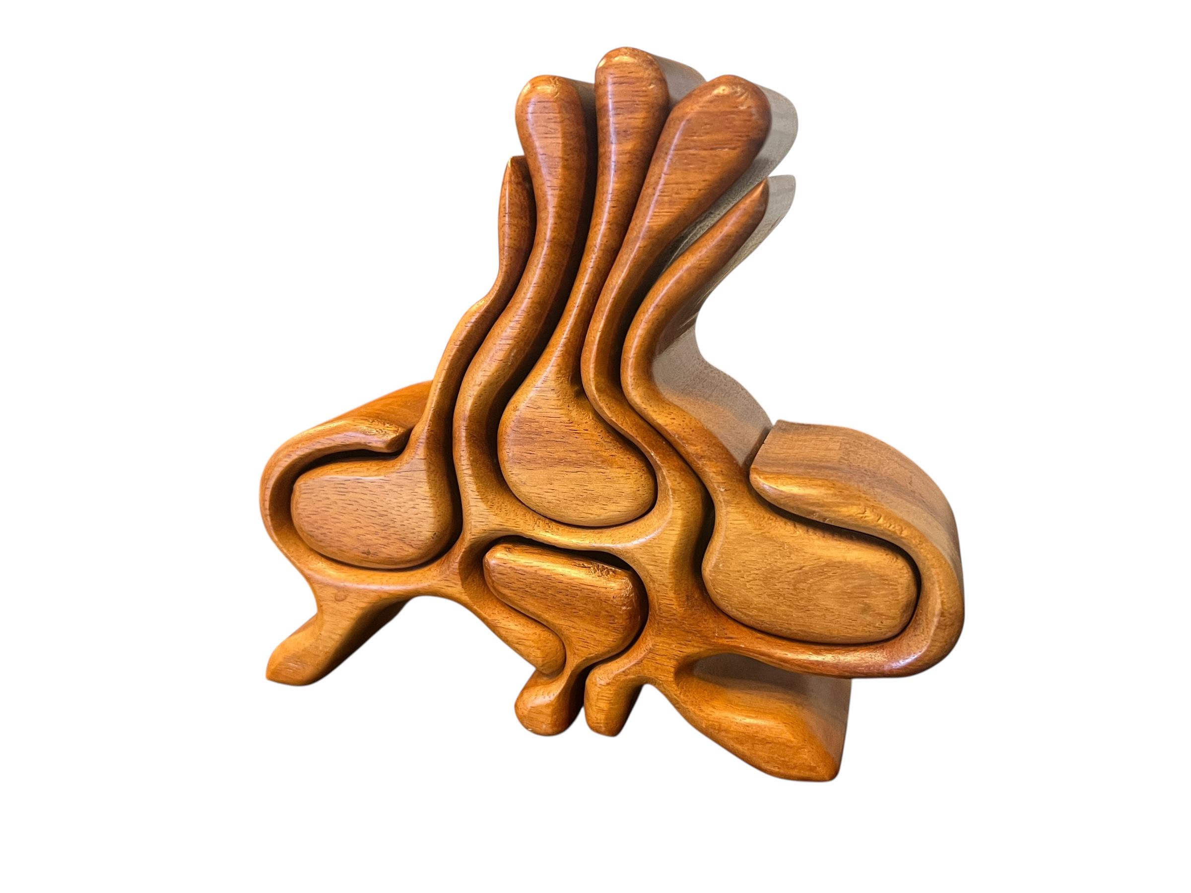 Vintage Richard Rothford Puzzle Box~ Artist Made Hand Carved Teak