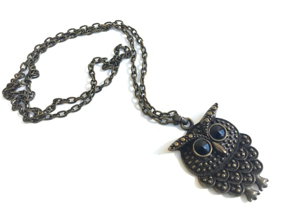 Vintage Boho Owl Necklace Pendant ~Boho statement… - image 1
