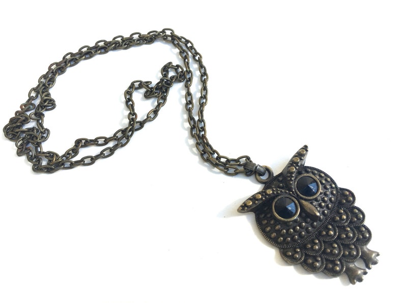 Vintage Boho Owl Necklace Pendant Boho statement necklace Unique statement piece image 1