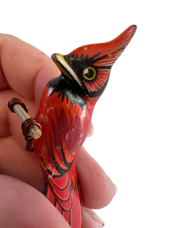 Vintage Takahashi Cardinal Bird Pin~ Sweet hand c… - image 2