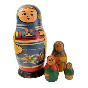 Vintage Nesting Doll Set~ Lovely Handmade dolls in Colorful dress~ Matryoshka Babushka Wooden Russian Dolls~ USSR