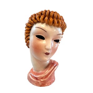 Vintage Italian Pottery Lady Bust~ Unique Goldscheider style Pin-up Womans Head sculpture~ 1930&#39;s Art Deco~ Spaghetti Hair