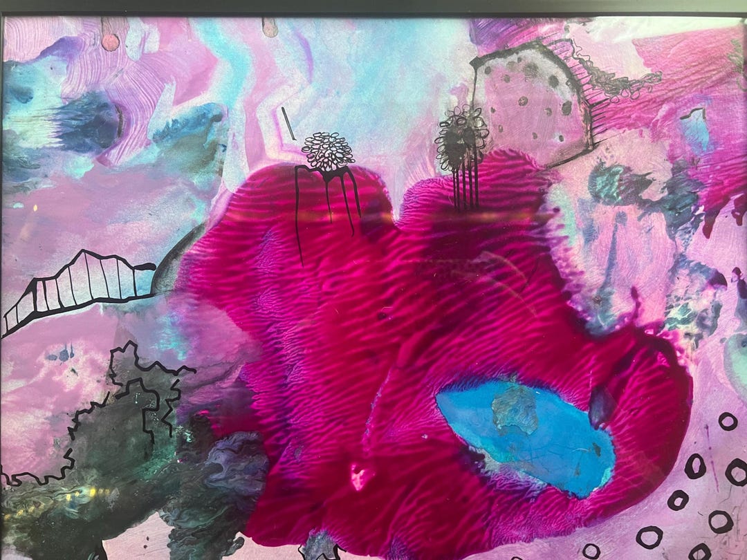 ヴィンテージ抽象ゴーシュ絵画〜黒額縁のオリジナル絵画〜ミクスト