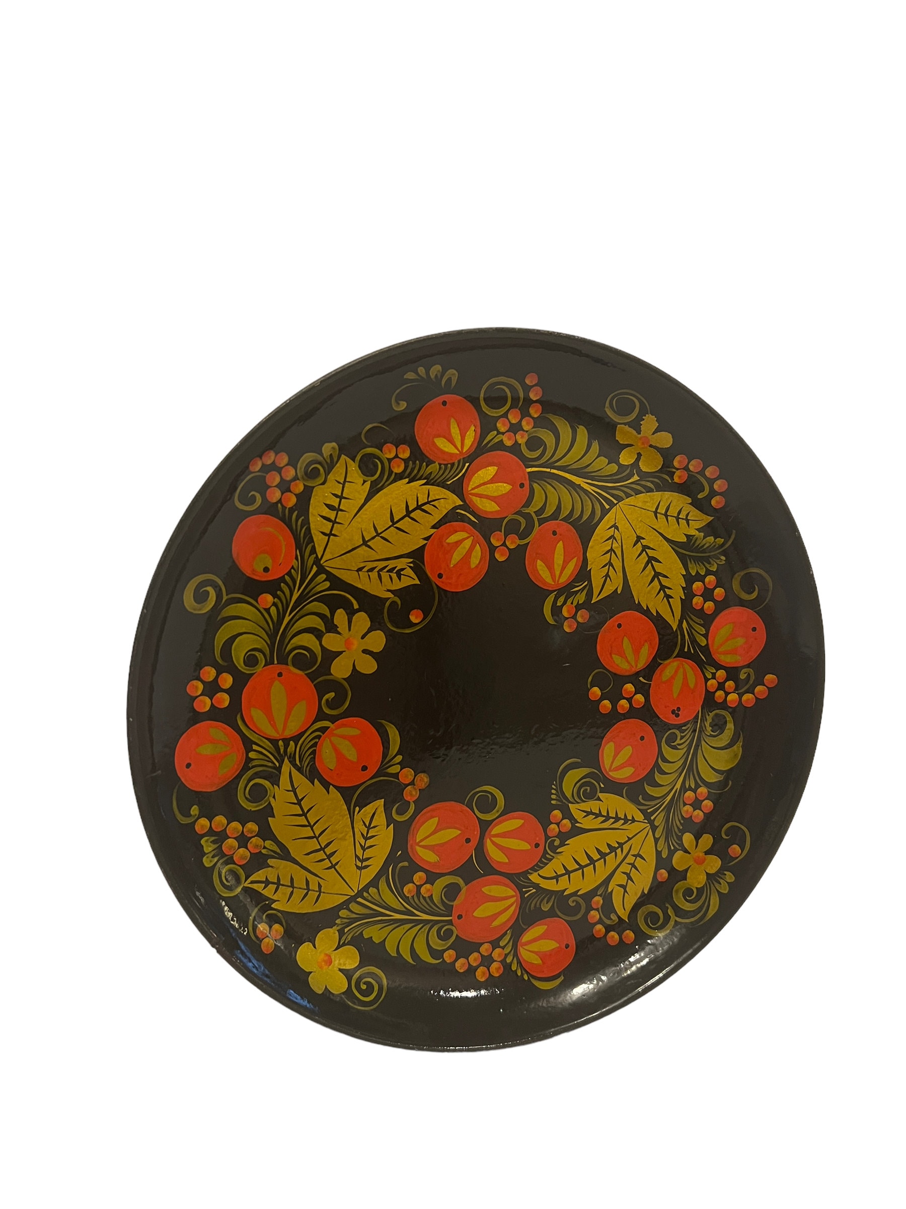 Vintage Russian Folk Art Plate~ Botanical Berry Hand Painted