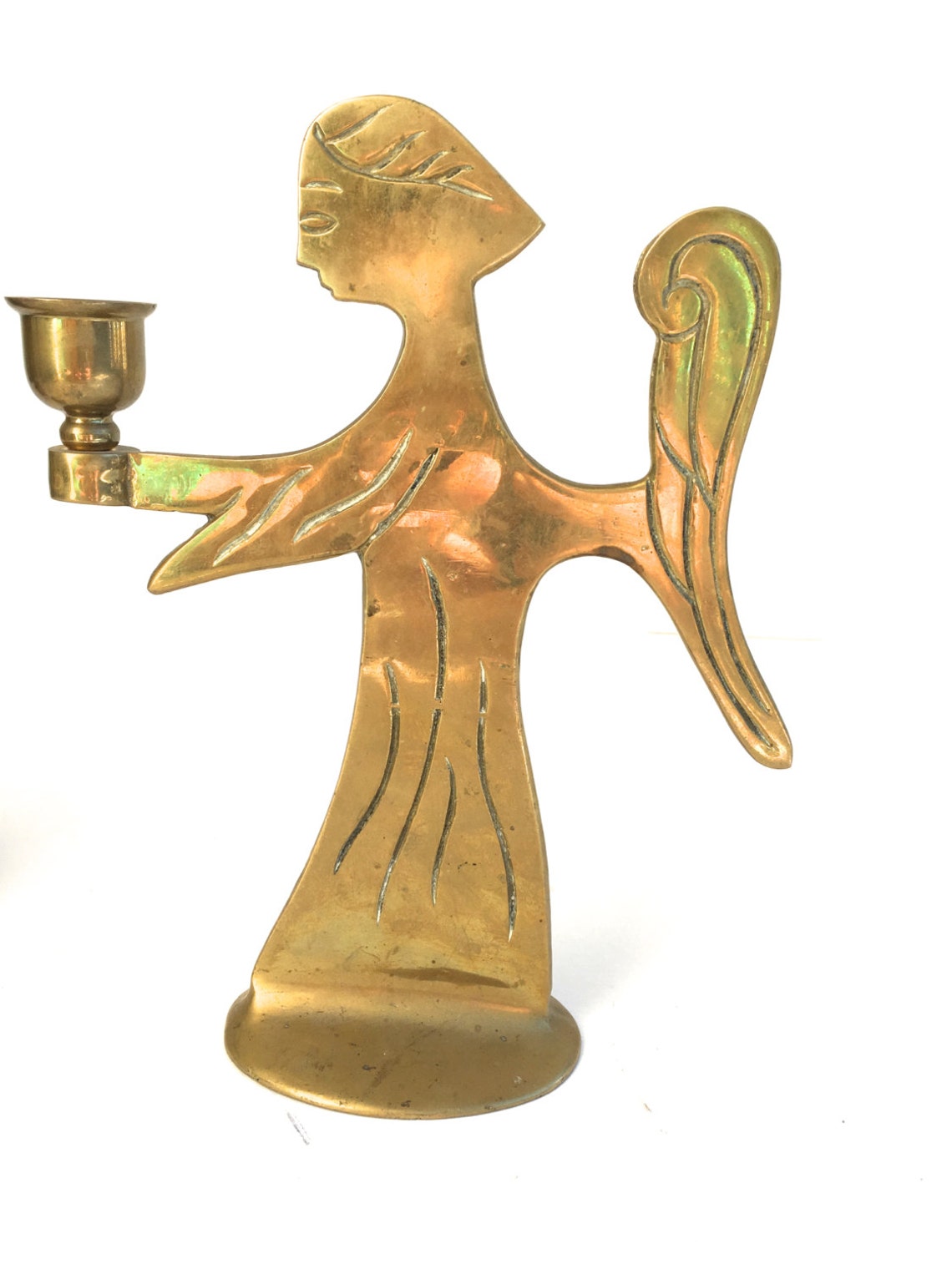 Mid Century Brass Angel Candle Holderstaper Candle Holders Etsy