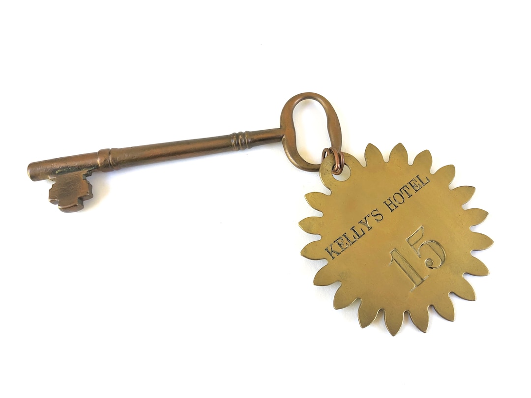Vintage Brass Hotel Key Fob Kelly's Hotel, Dublin Ireland Ornate