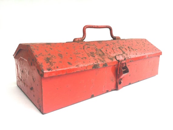 Vintage Red Toolbox Red Metal Tool Box Mada Brand Tool Storage Box  Industrial Decor 