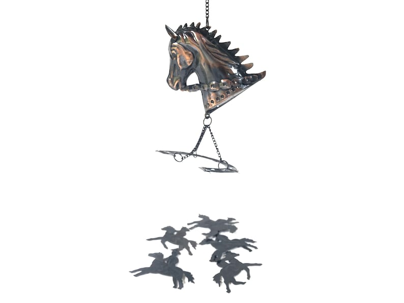 Vintage Horse Wind Chime~ Horseshoe /& Cowboy~ Lucky Metal Horse Chimes~ New Old Stock