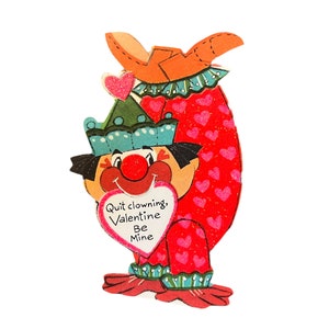 Vintage Circus Clown Valentine Card ~ Valentines "Quit clowning" 1960's Die Cut Card ~ Glitter Clown with heart ~ Clown lover