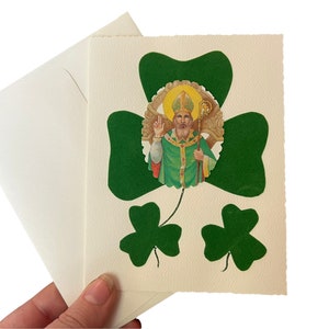 Vintage Handmade St. Patricks Day Card~ Green Felt Clover ~ Unsigned Blank Card w/ original envelope~ Made by Sister Antoinette