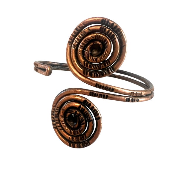 Vintage Modernist Cuff Bracelet~ Unique Coiled spiral Copper cuff~ Free form 1960's organic flow design