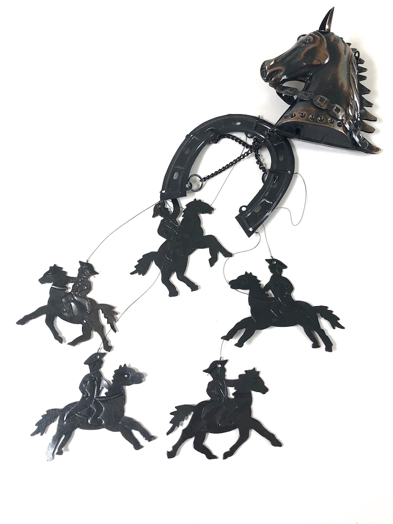 Vintage Horse Wind Chime~ Horseshoe /& Cowboy~ Lucky Metal Horse Chimes~ New Old Stock