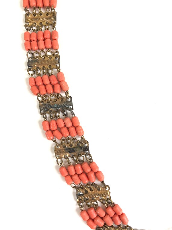 Vintage Egyptian Revival Necklace~ Coral Glass & … - image 5