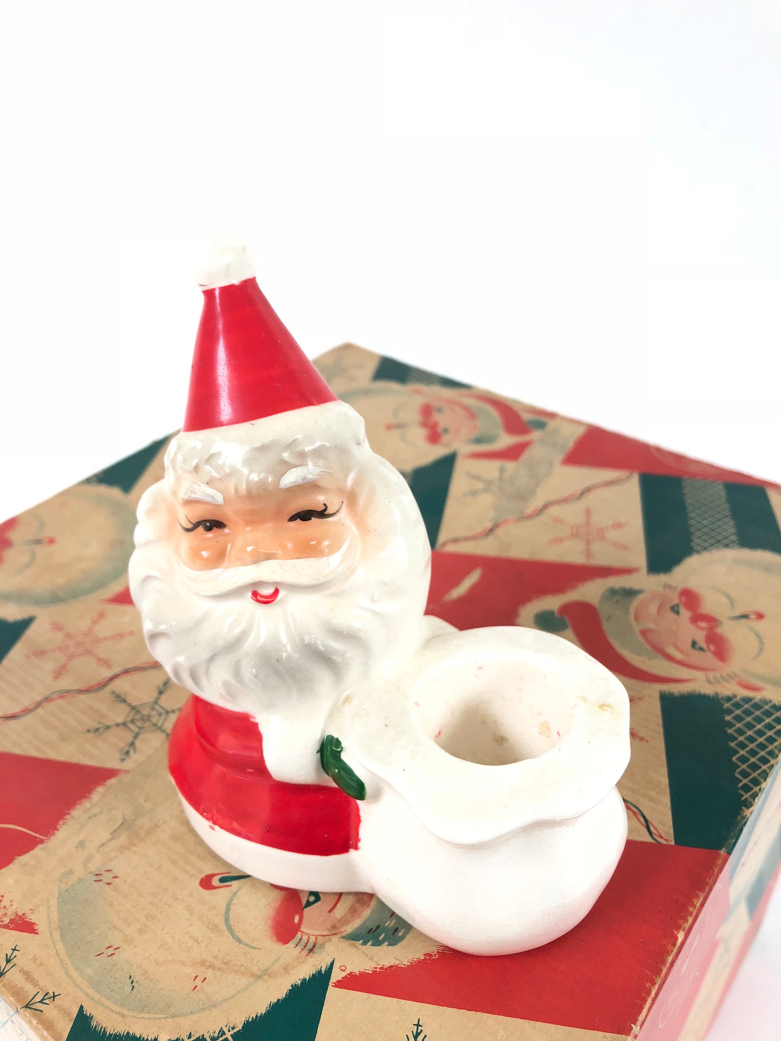 Vintage Santa Candle Holder 60's Holiday Christmas Etsy