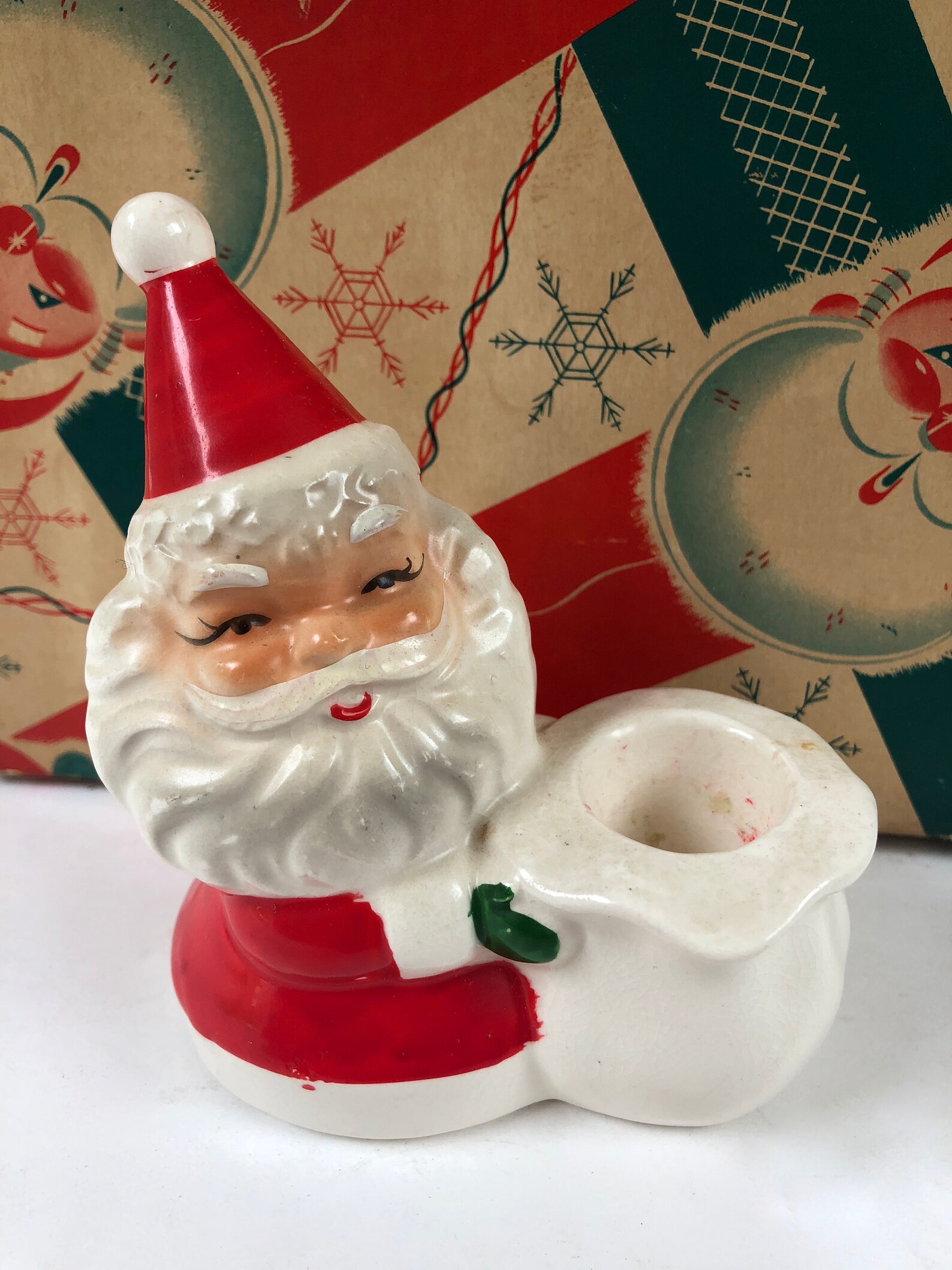 Vintage Santa Candle Holder 60's Holiday Christmas Etsy