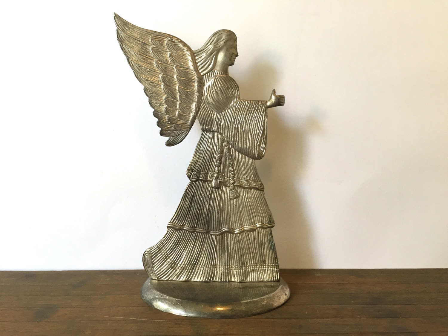 Jahrgang Weihnachten Engel Kerzenhalter ~ versilbert Angel ~ geflügelte Frau ~ Shabby Chic