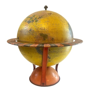 Mid Century Replogle Metall Globus - Seltenes 1949 Geographisches Welt Wortspiel